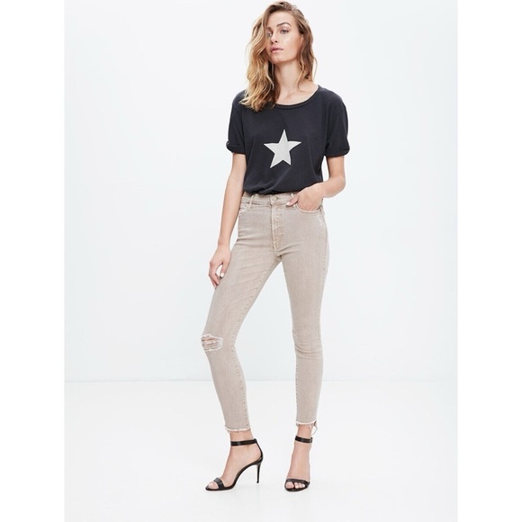 MOTHER Stunner Zip Ankle Step Fray Sexy Just Walked Into Town Sandy Beige - Picture 1 of 14